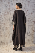 Kosh Silk Black Collar Kaftan Set
