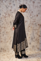 Kosh Silk Black Collar Kaftan Set