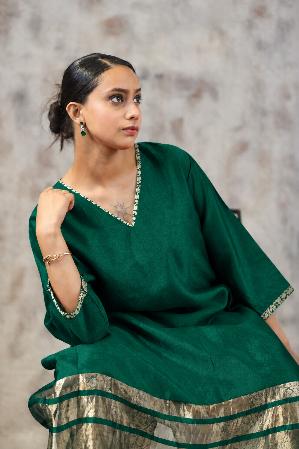 Kosh Silk  Emerald Green Brocade Ethenic Set