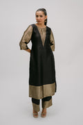 Bidri Kosh Silk V-Neck Weaved Set ( With Brocade Detail)