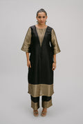 23. Bidri kosh Silk v-neck set ( with brocade detail)