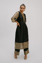 23. Bidri kosh Silk v-neck set ( with brocade detail)