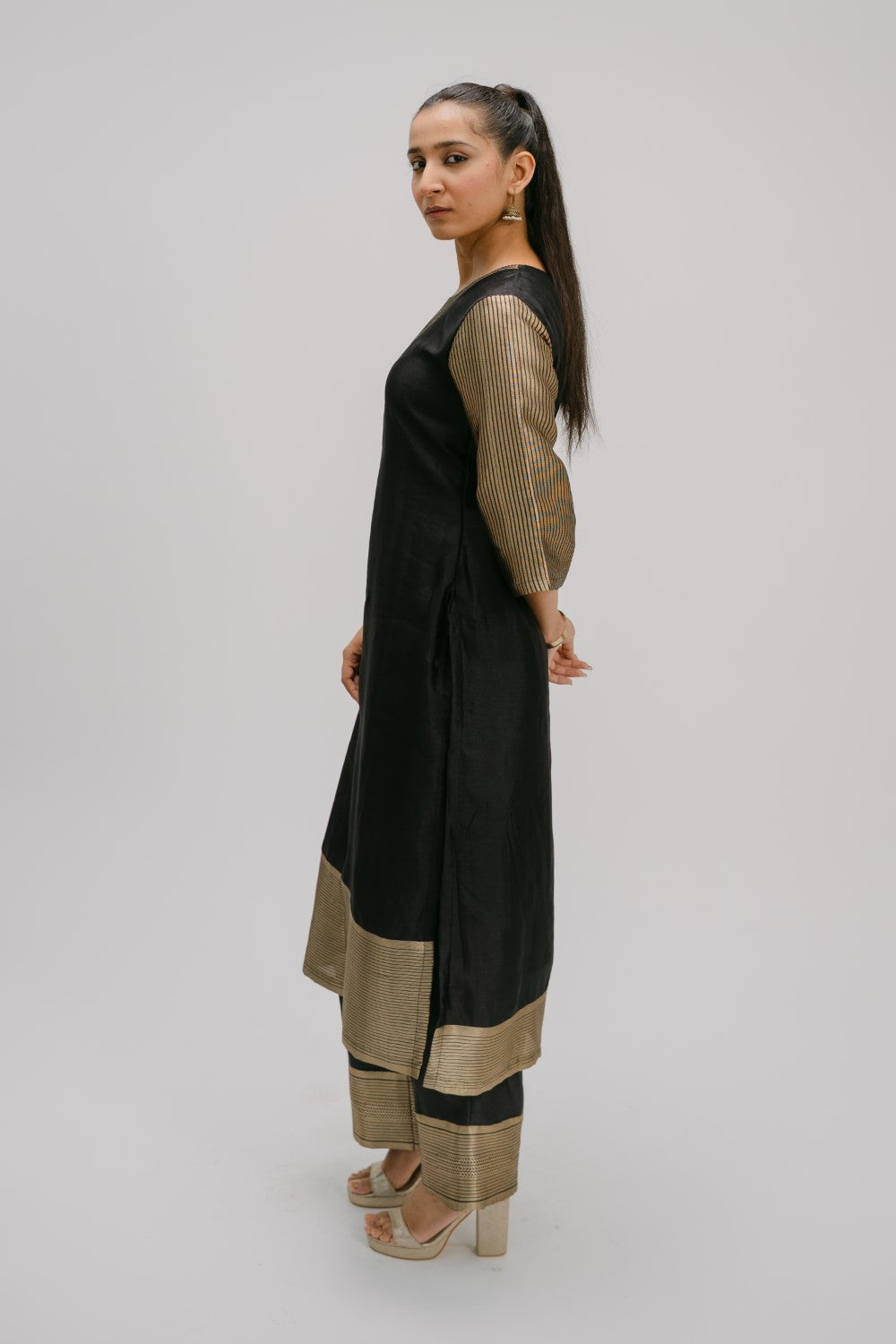 23. Bidri kosh Silk v-neck set ( with brocade detail)