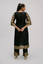 23. Bidri kosh Silk v-neck set ( with brocade detail)