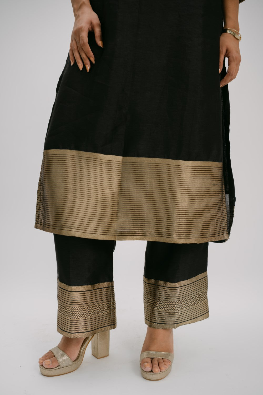 23. Bidri kosh Silk v-neck set ( with brocade detail)