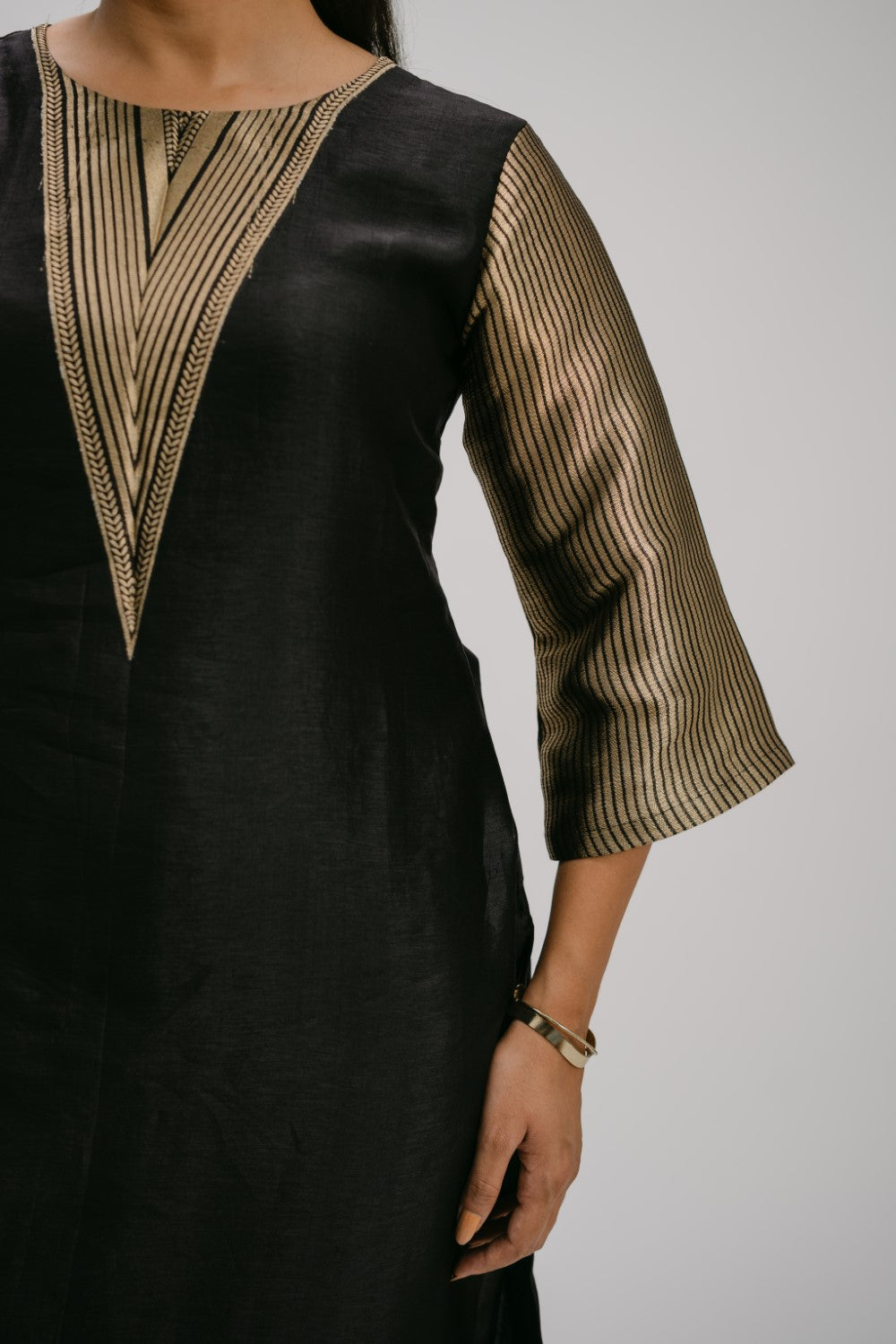 23. Bidri kosh Silk v-neck set ( with brocade detail)