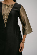 23. Bidri kosh Silk v-neck set ( with brocade detail)