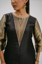 23. Bidri kosh Silk v-neck set ( with brocade detail)