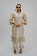 44. Tyohar kosh Silk v-neck set ( with brocade detail)