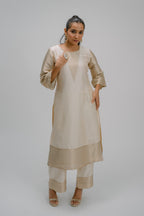 44. Tyohar kosh Silk v-neck set ( with brocade detail)