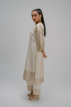 44. Tyohar kosh Silk v-neck set ( with brocade detail)