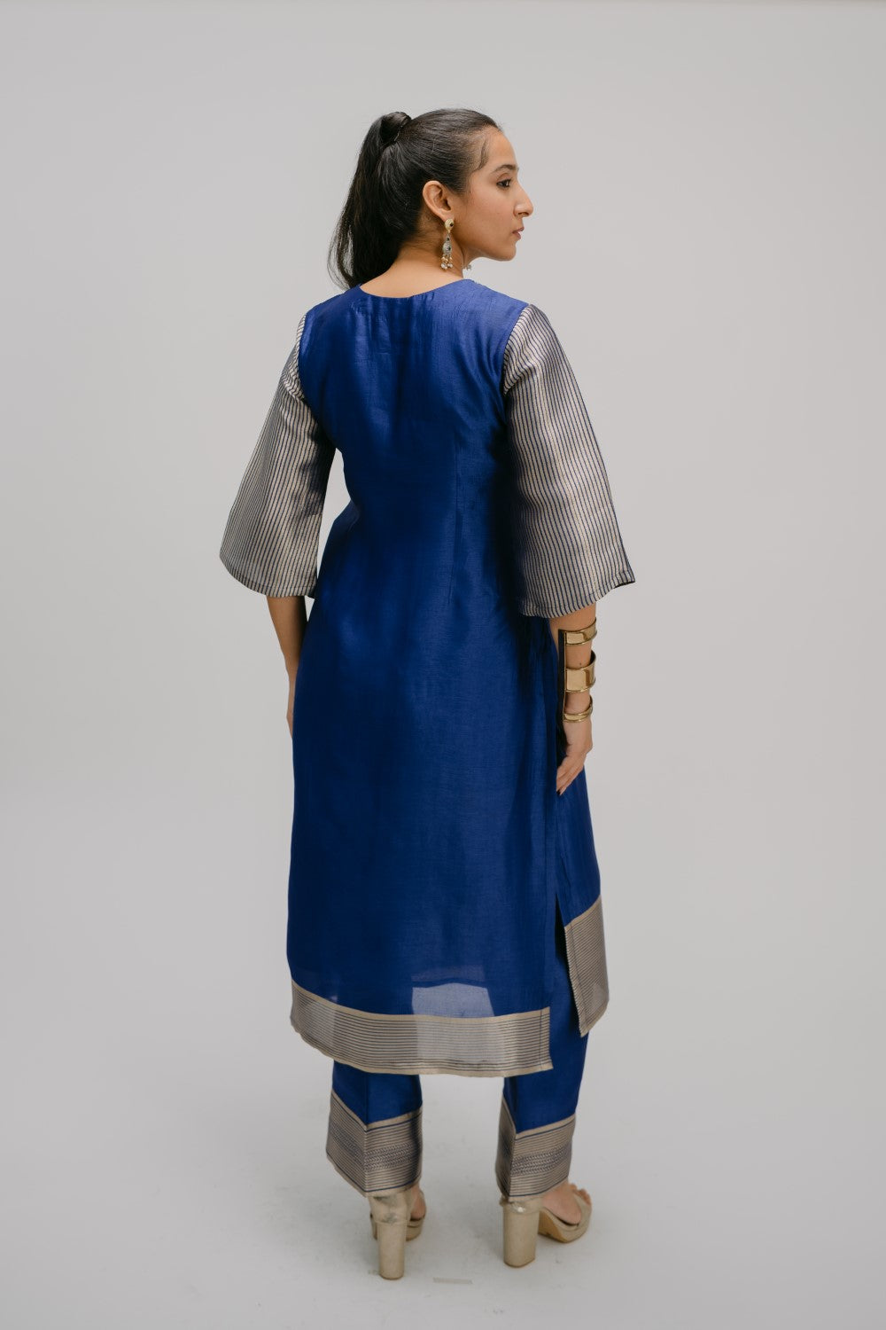 12. Alankar kosh Silk v-neck set ( with brocade detail)