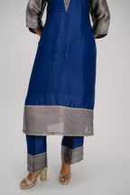 12. Alankar kosh Silk v-neck set ( with brocade detail)