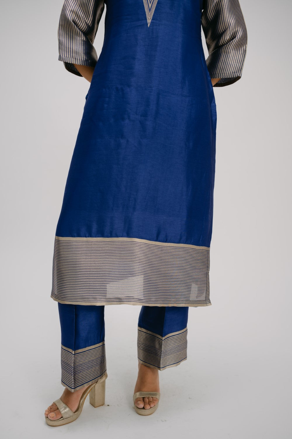 12. Alankar kosh Silk v-neck set ( with brocade detail)