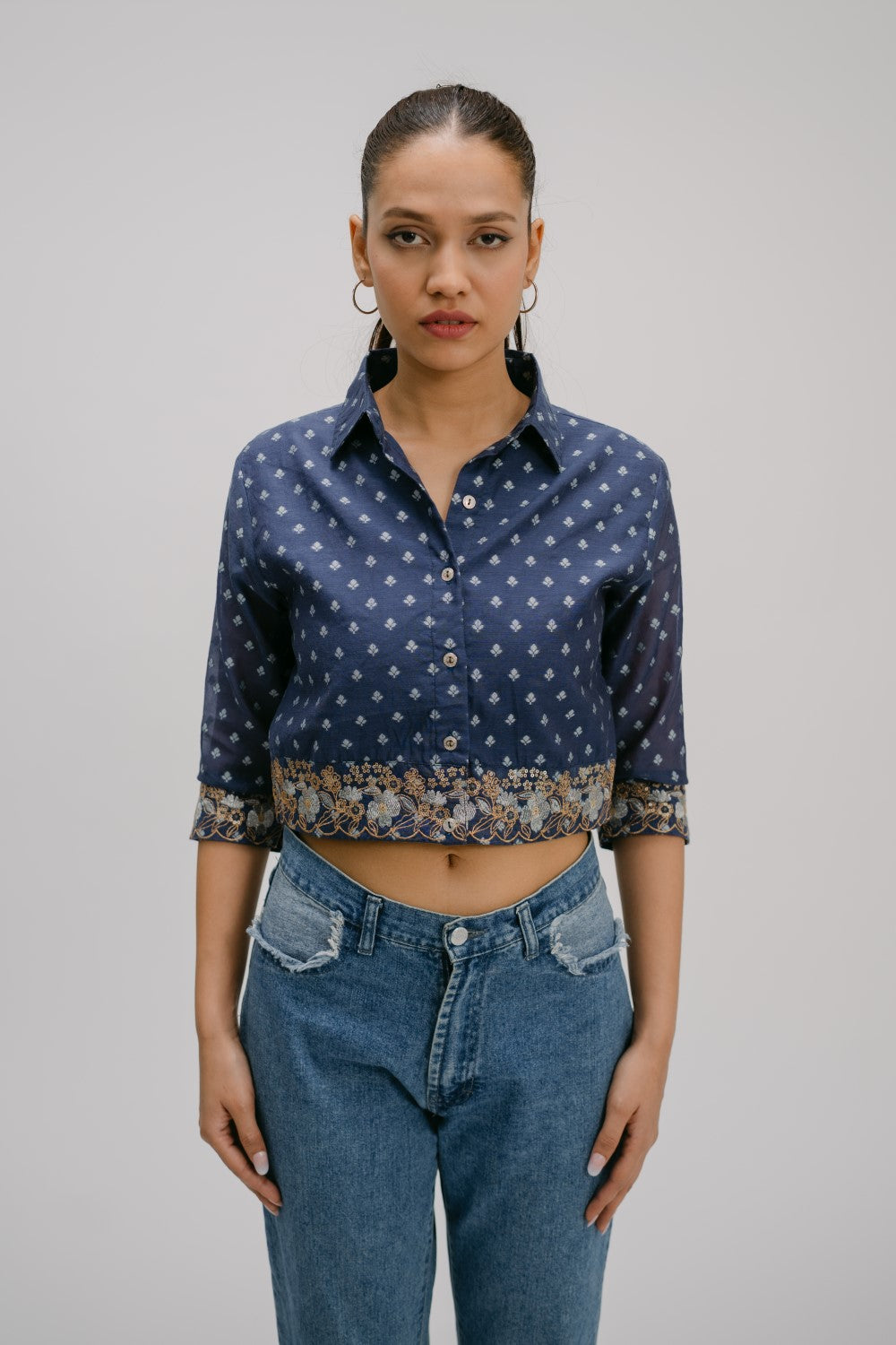 6. Alankar Hand Embroidered crop shirt