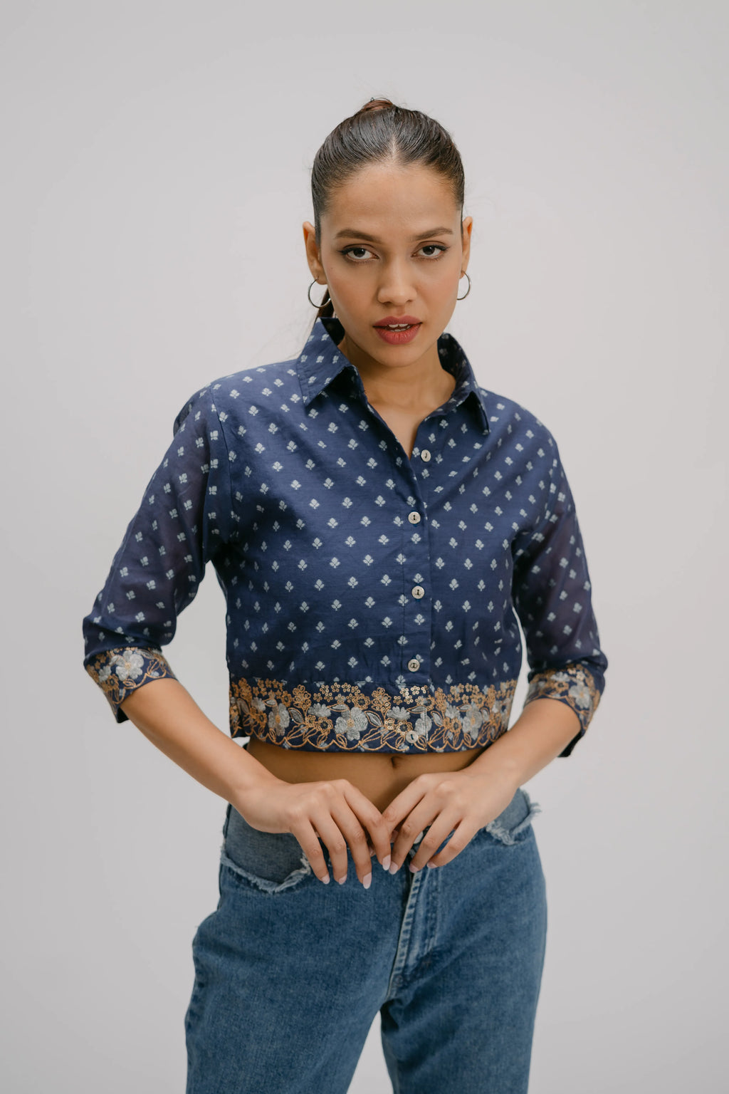 Alankar Hand Embroidered Crop Shirt