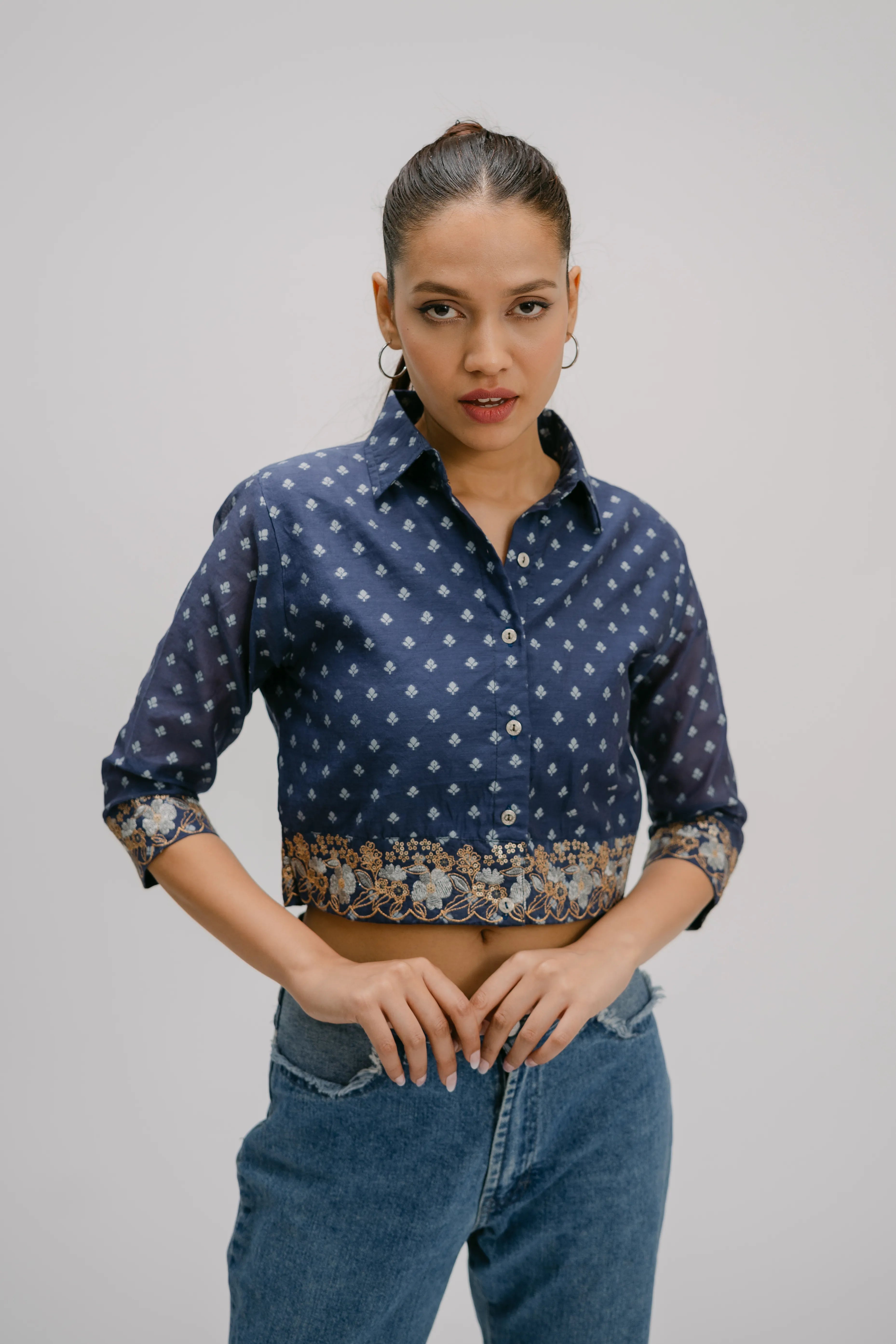 Alankar Hand Embroidered Crop Shirt