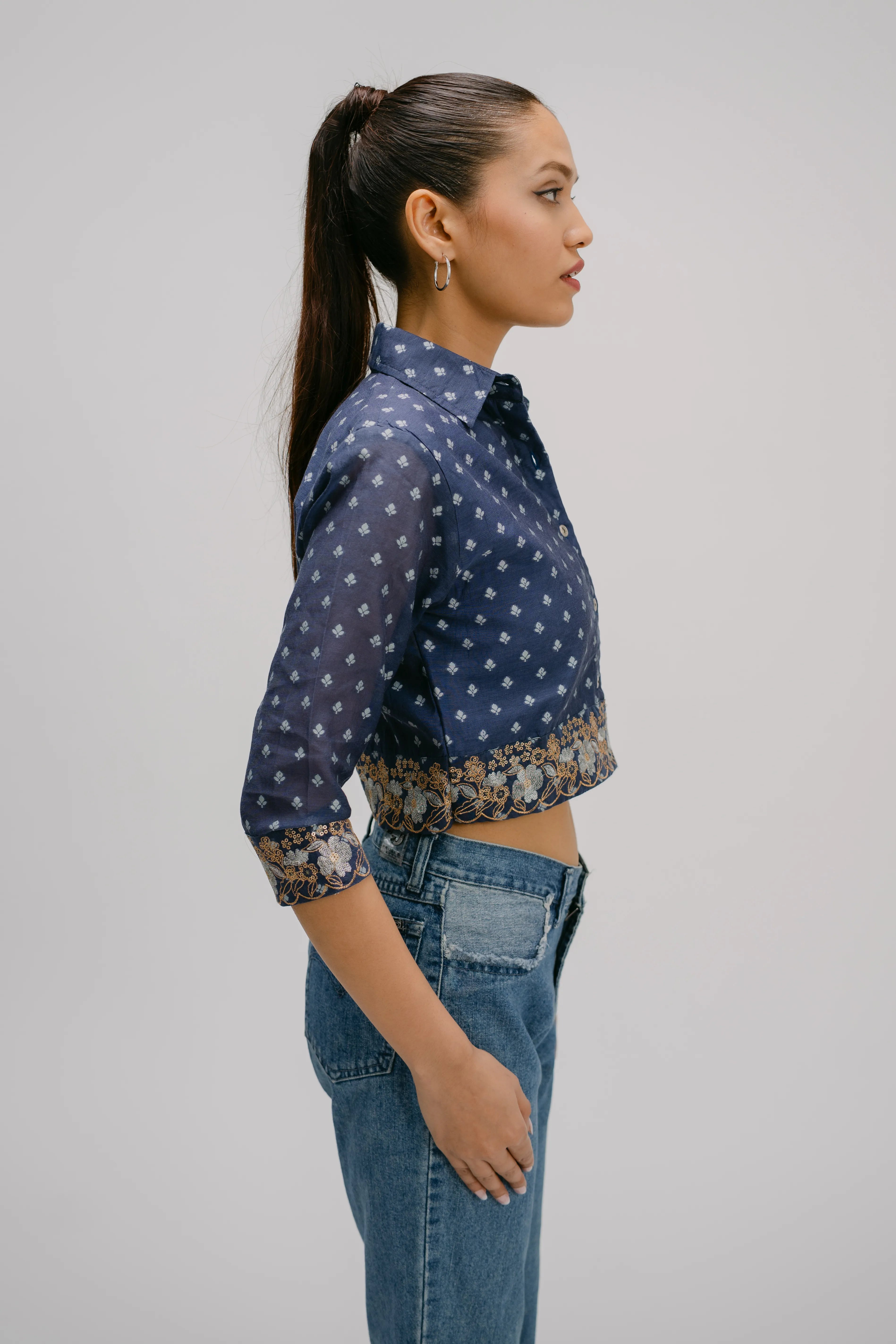 Alankar Hand Embroidered Crop Shirt