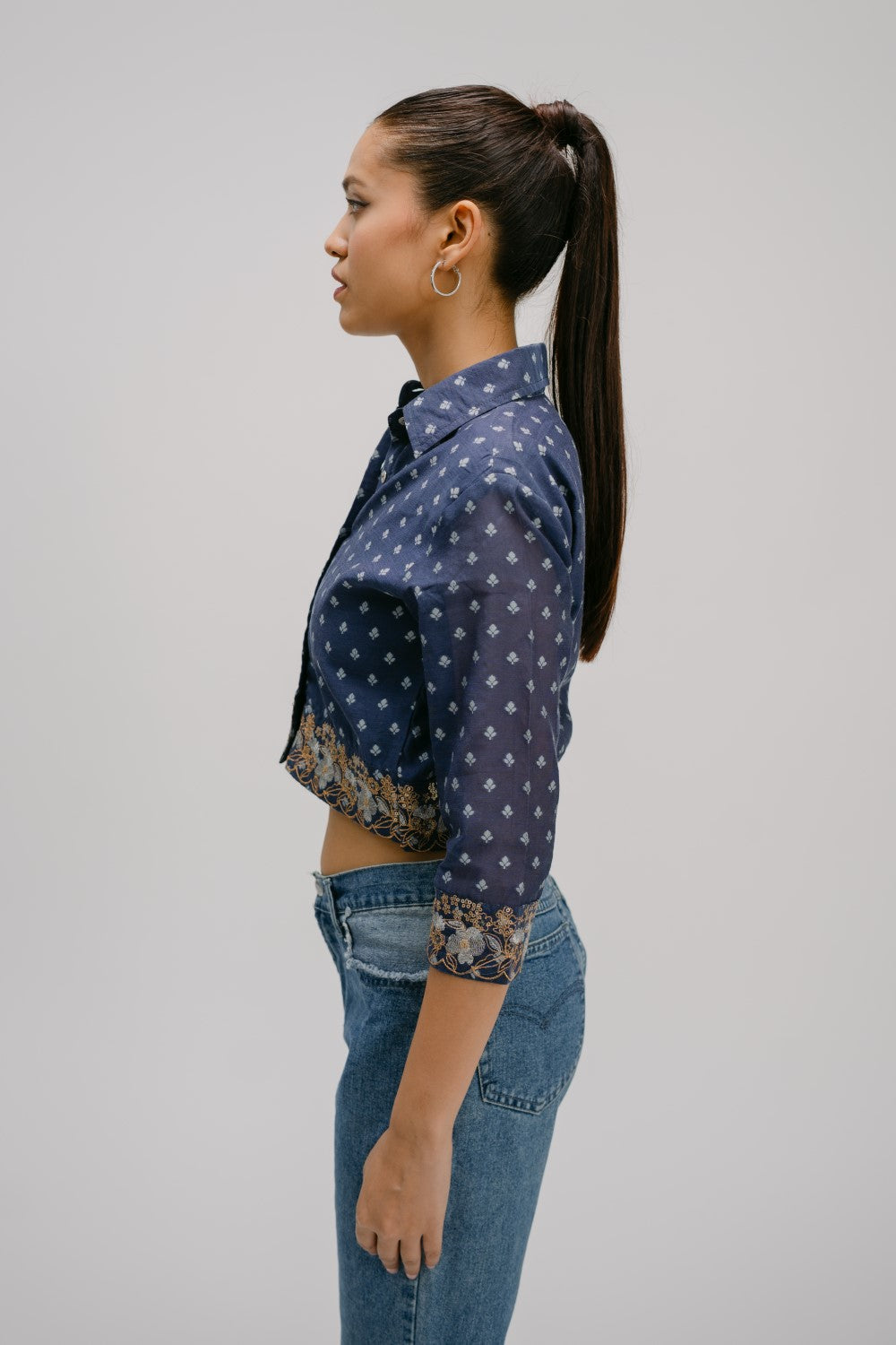 6. Alankar Hand Embroidered crop shirt