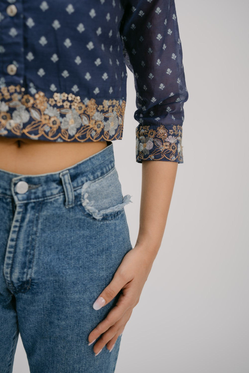 6. Alankar Hand Embroidered crop shirt