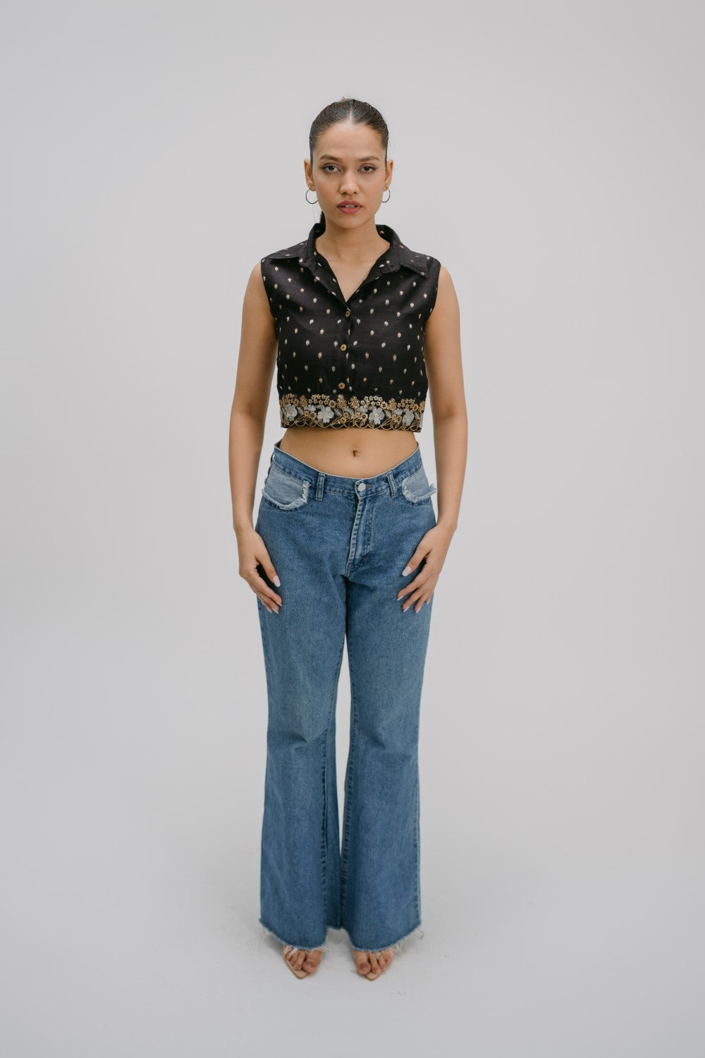 17. Bidri  Hand Embroidered crop shirt