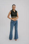 Black hand embrodery crop top