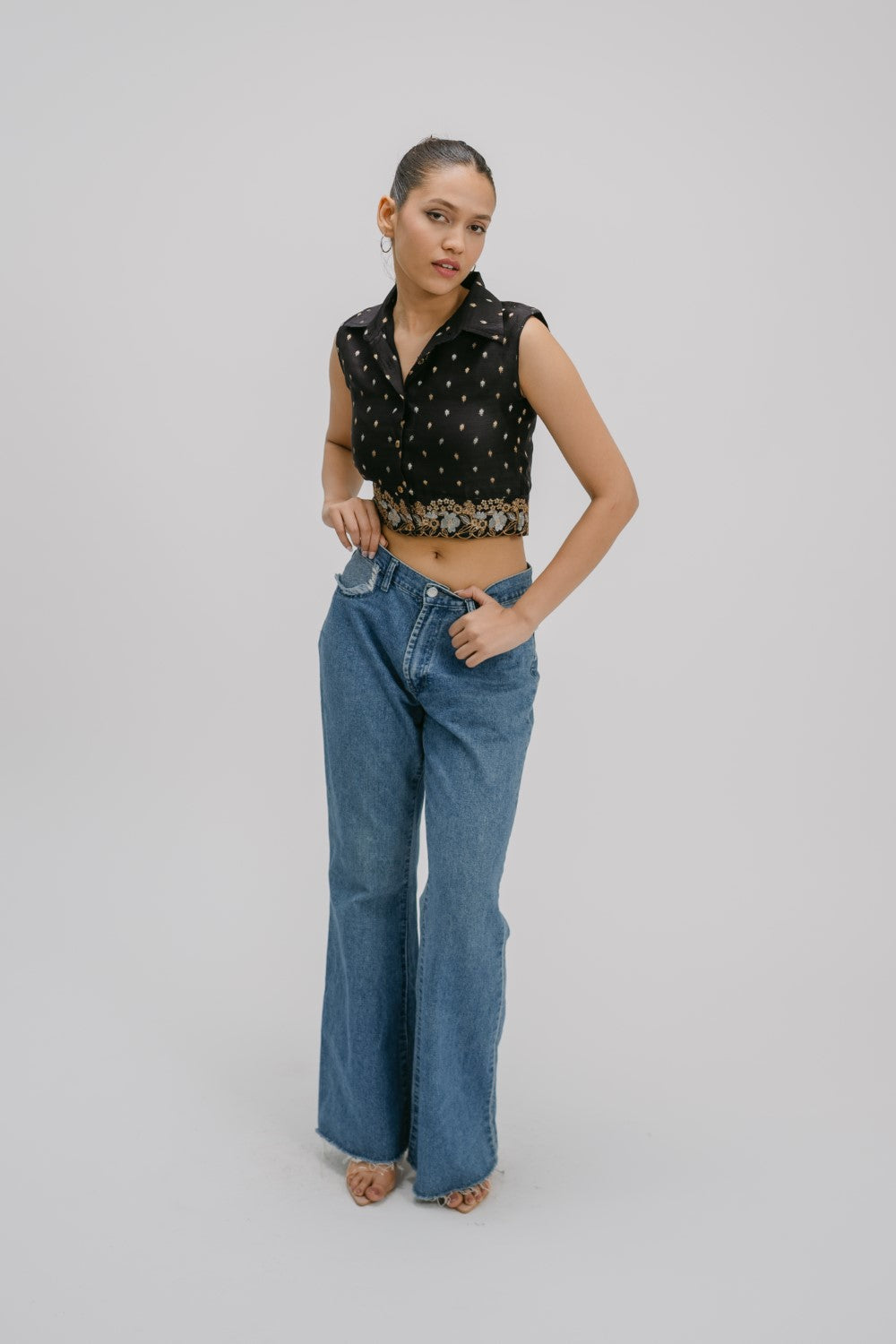 17. Bidri  Hand Embroidered crop shirt