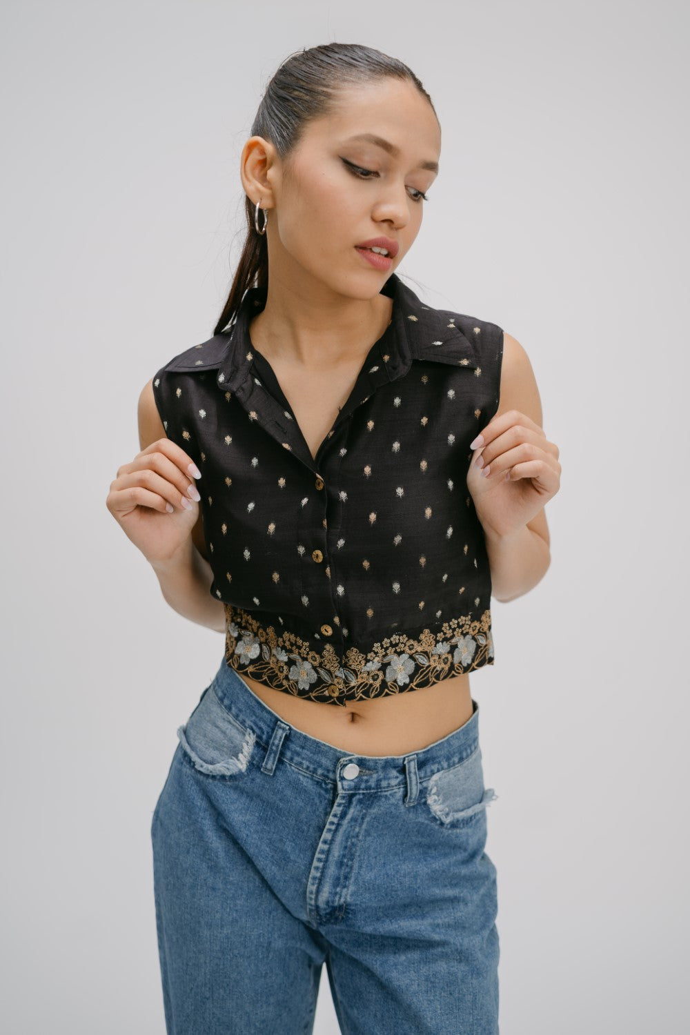 17. Bidri  Hand Embroidered crop shirt