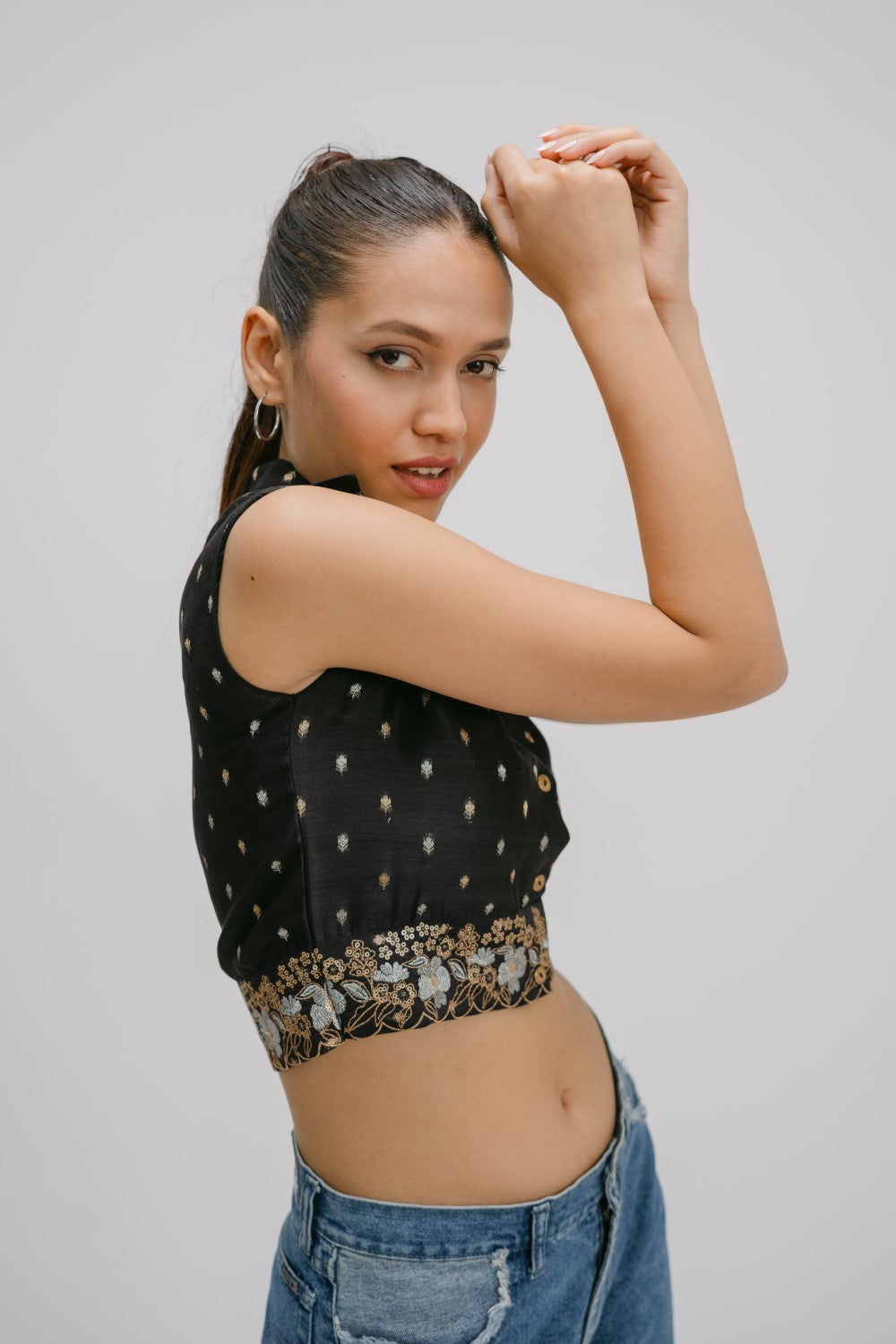 17. Bidri  Hand Embroidered crop shirt