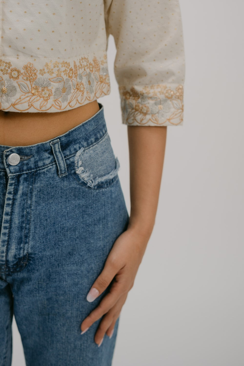 30. Tyohar  Hand Embroidered crop shirt