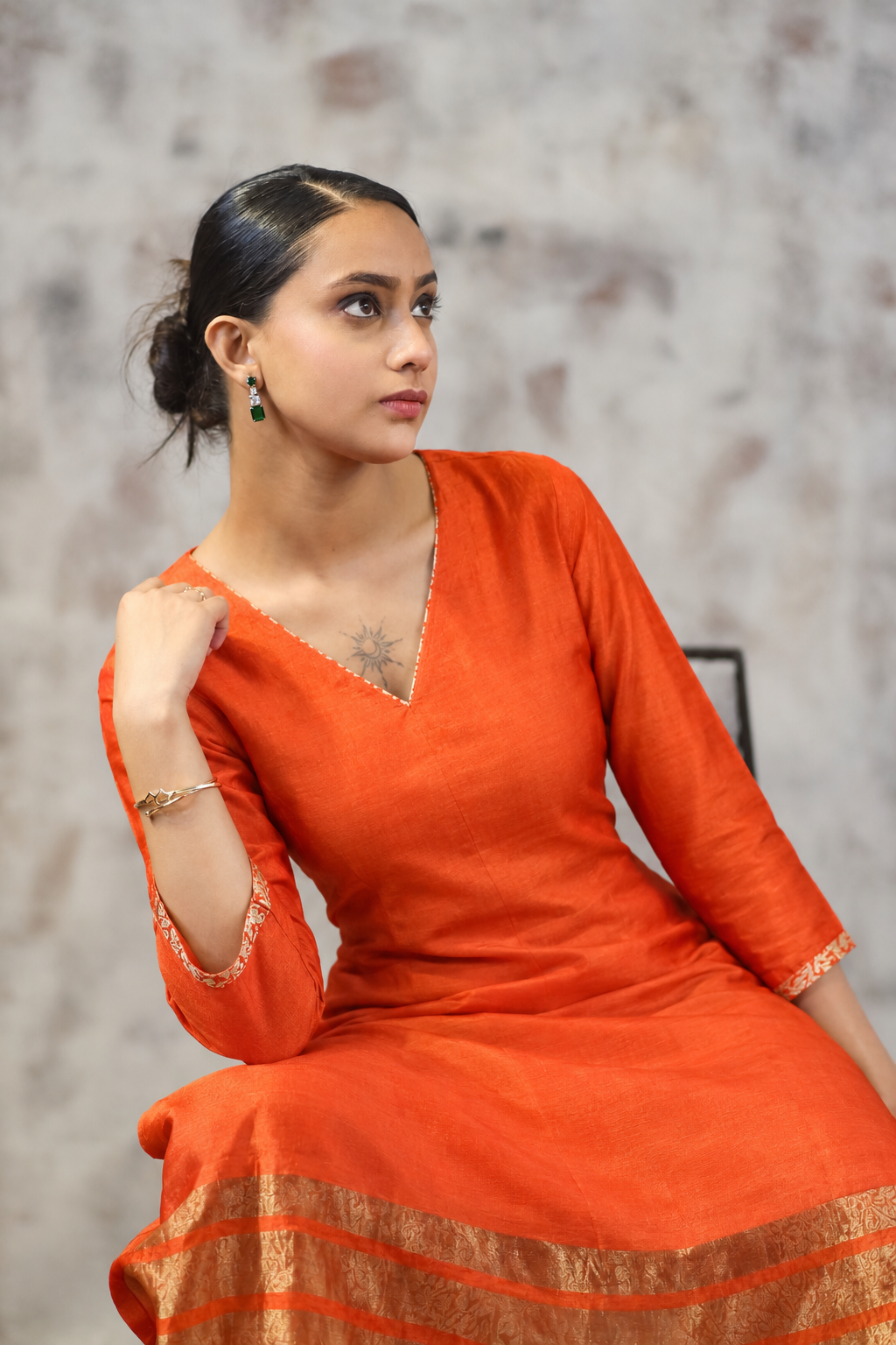 Kosh Silk Rust Brocade Ethenic Set