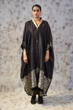 Kosh Silk Black Collar Kaftan Set