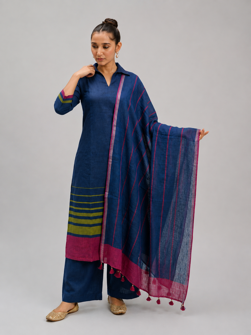Alankar striped digitally printed  pure linen suit set