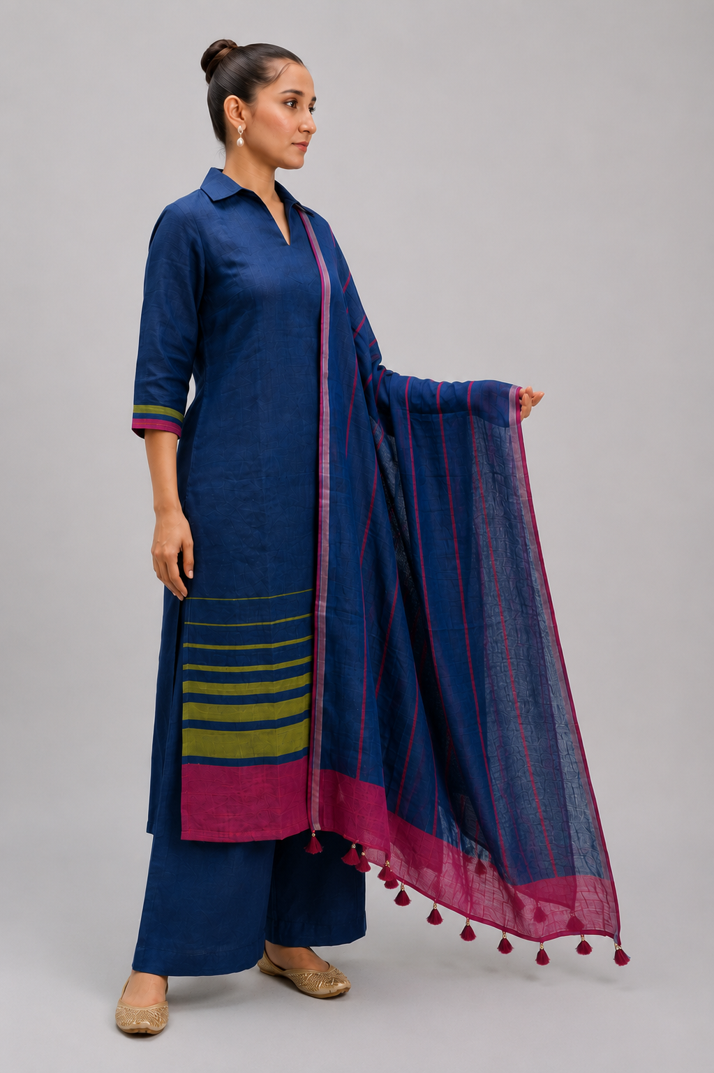 Alankar striped digitally printed  pure linen suit set