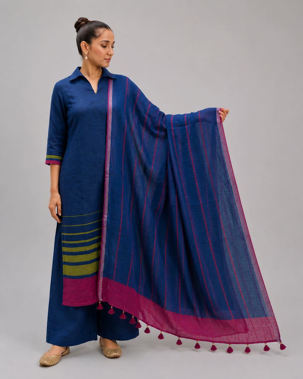 Alankar striped digitally printed  pure linen suit set